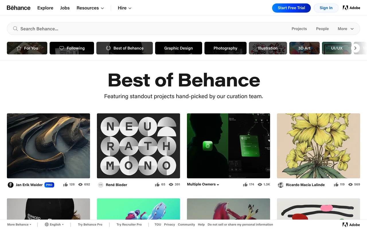 Behance's curated Best of Behance gallery