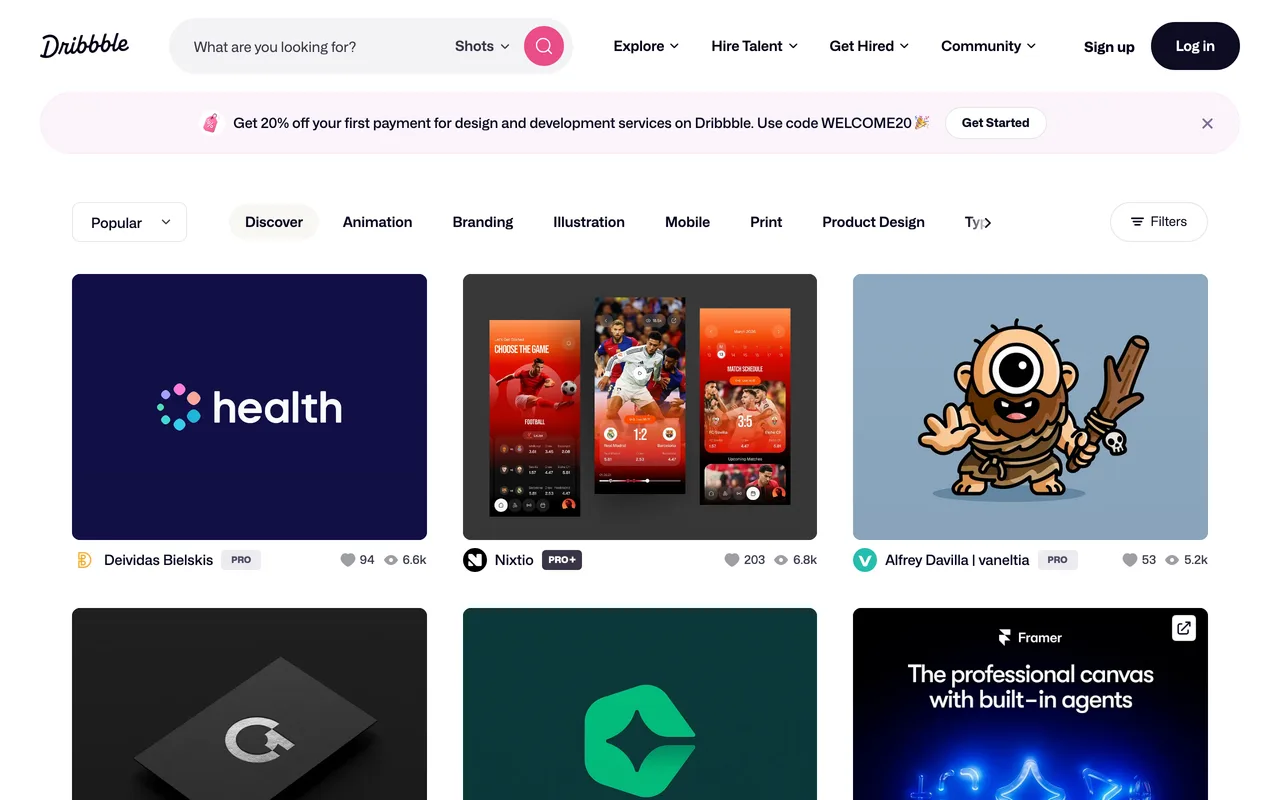 Dribbble's popular-shots grid