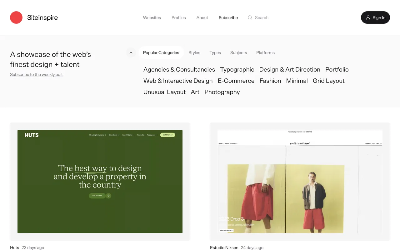 SiteInspire's showcase of finished websites